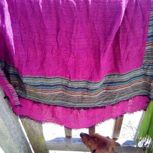 Double sided scarf one side is solid bright purple & the other side is stripped